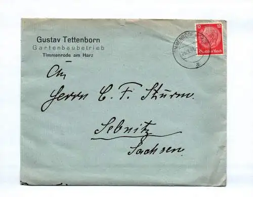 Brief Gustav Tettenborn Gartenbaubetrieb Timmenrode am Harz 1942