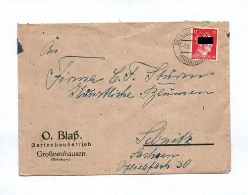 Brief O Blaß Gartenbaubetrieb Großneuhausen Thüringen 1942