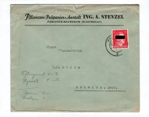 Brief Pflanzen Präperier Anstalt Stenzel Warthegau 1942