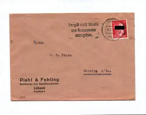 Brief Piehl und Fehling Schiffahrts und Speditionskontor Lübeck 1942