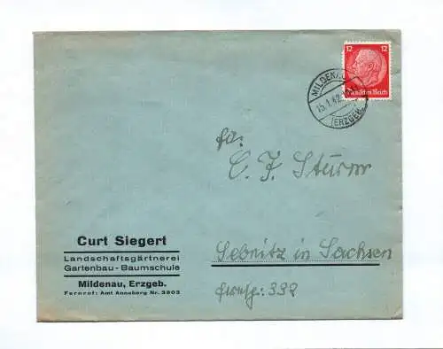 Brief Curt Siegert Landschaftsgärtnerei Mildenau Erzgebirge 1942
