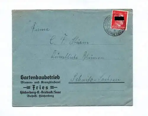 Blumen und Kranzbinderei Fries Höcherberg Brief Gartenbaubetrieb 1942
