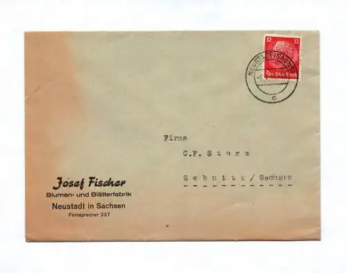 Brief Josef Fischer Blumen und Blätterfabrik Neustadt 1942