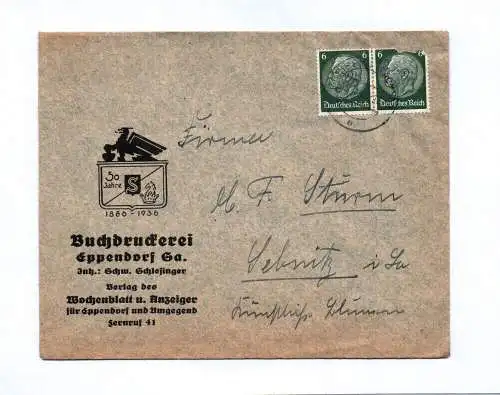 Brief Buchbinderei Eppendorf Sachsen Wochenblatt und Anzeiger 1942