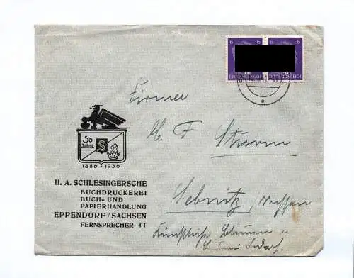 Brief Schlesingersche Buchbinderei Eppendorf Sachsen 1941