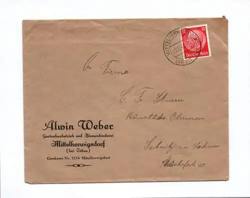 Brief Alwin Weber Gartenbaubetrieb Mittelherwigsdorf 1941