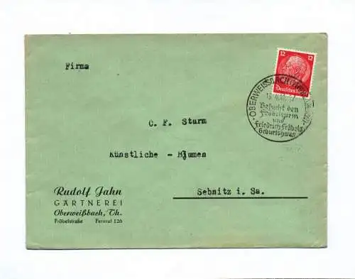 Brief Rudolf Jahn Gärtnerei Oberweißbach Thüringen 1941