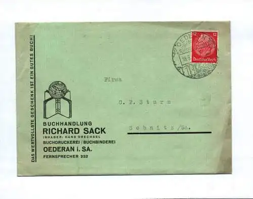 Buchhandlung Richard Sack Oederan in Sachsen 1941 Brief