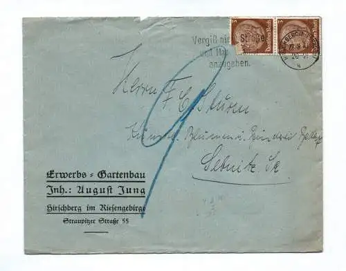 Brief Erwerbs Gartenbau August Jung Hirschberg im Riesengebirge 1941