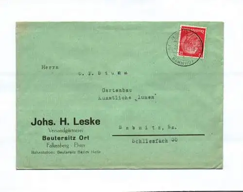 Brief Johs H Leske Versandgärtnerei Beutersitz Ort Falkenberg Elster 1941