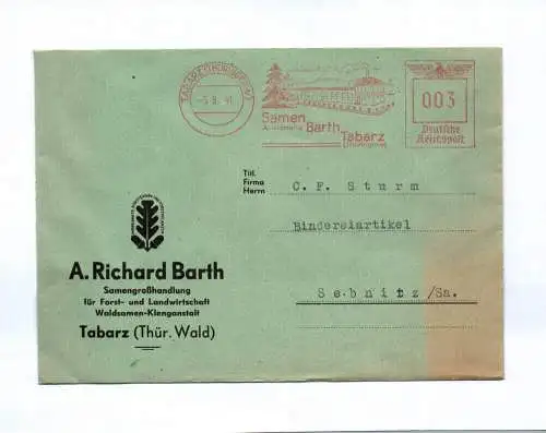 Brief A Richard Barth Samengroßhandlung Tabarz Thüringer Wald 1941