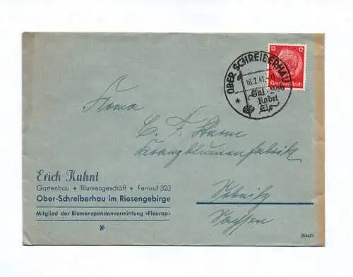 Brief Erich Kuhnt Ober Schreiberhau 1941 Gartenbau Blumengeschäft