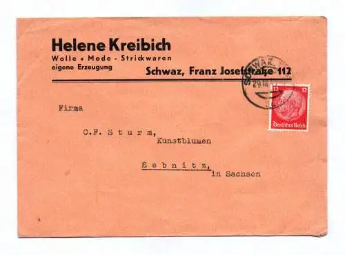 Brief Helene Kreibich Wolle Mode Strickwaren 1941