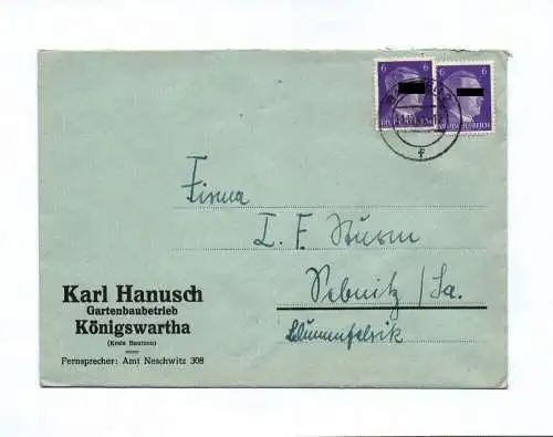 Brief Karl Hanusch Gartenbaubetrieb Königswartha 1941