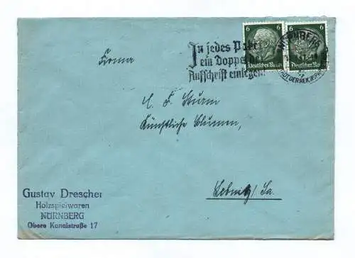 Brief Gustav Drescher Holzspielwaren Nürnberg 1941