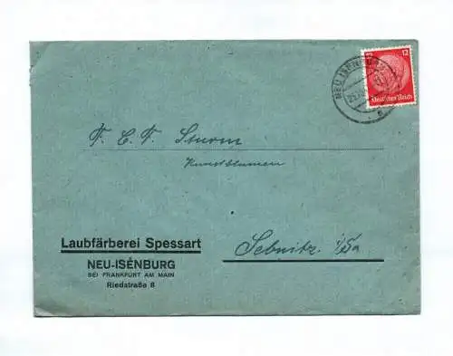 Brief Laubfärberei Spessart Neu Isenburg Frankfurt 1941