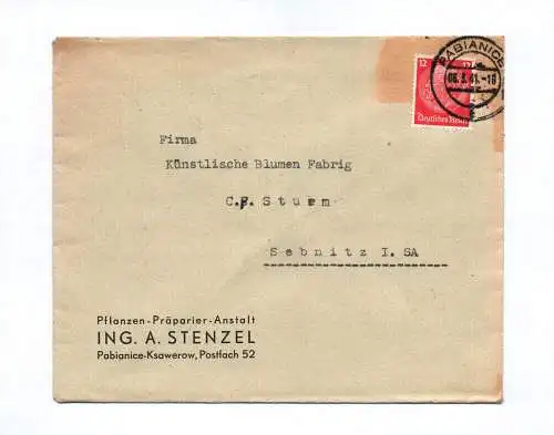 Brief Pabianice Ksawerow Pflanzen Präparier Anstalt Ing A Stenzel 1941