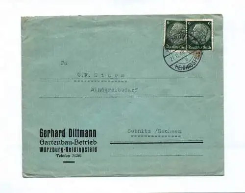 Brief Gerhard Dittmann Gartenbau Betrieb Würzburg Heidingsfeld 1940