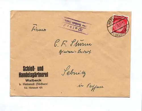 Brief Schloß und Handelsgärtnerei Walbeck bei Hettstedt 1941