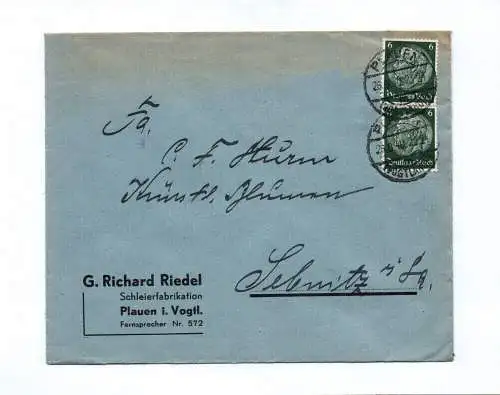 Brief G Richard Riedel Schleierfabrikation Plauen im Vogtland 1940