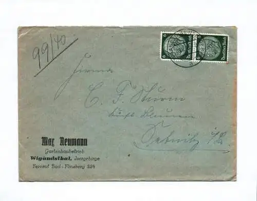 Brief Max Neumann Gartenbaubetrieb Wigandsthal Bad Flinsberg 1940