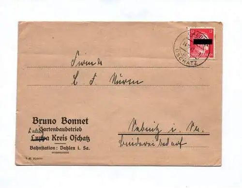 Brief Bruno Bonnet Gartenbaubetrieb Kreis Oschatz 1942