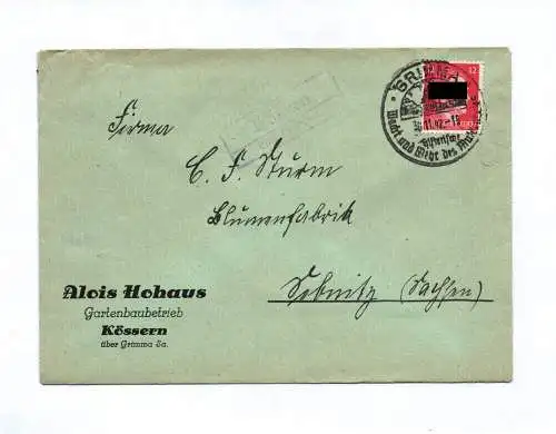 Brief Alois Hohaus Gartenbaubetrieb Kössern über Grimma 1942