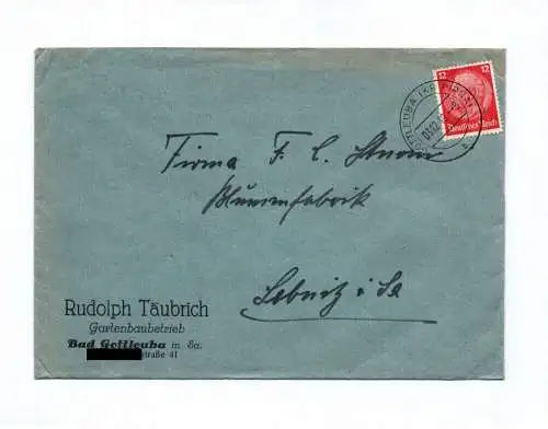 Brief Rudolph Täubrich Gartenbaubetrieb Bad Gottleuba in Sachsen 1940