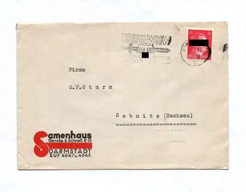 Brief Samenhaus Gercke und Schnell KG Darmstadt 1943