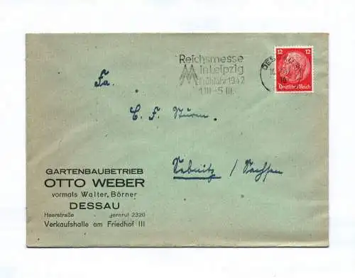 Brief Gartenbaubetrieb Otto Weber Dessau 1942
