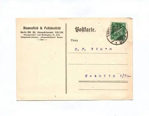 Postkarte Blumenfeld und Feilchenfeld Berlin 1926
