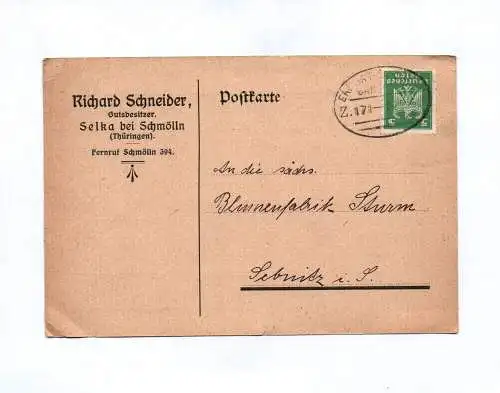 Postkarte Richard Schneider Gutsbesitzer Selka bei Schmölln 1927