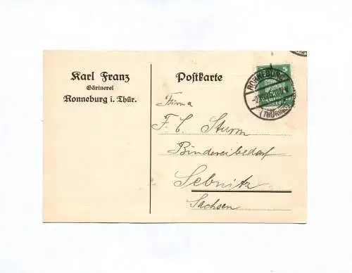 Postkarte Karl Franz Gärtnerei Ronneburg in Thüringen 1925