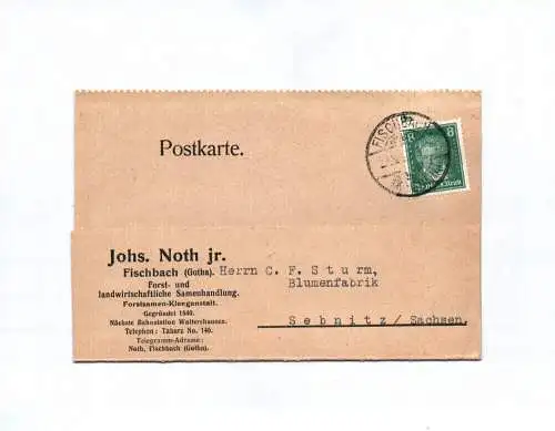 Postkarte Johs Noth Fischbach Gotha Forst Samenhandlung 1927