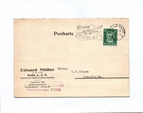 Postkarte Eduard Müller Halle an der Saale 1927 Luftpost