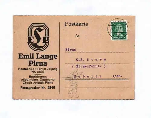 Postkarte Emil Lange Pirna Credit Anstalt 1927
