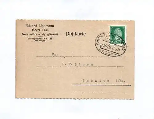 Postkarte Eduard Lippmann Geyer in Sachsen 1927