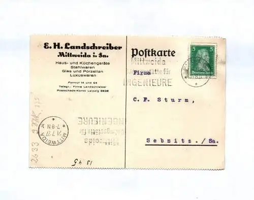 Postkarte E H Landschreiber Mittweida in Sachsen Haus und Küchengeräte 1927