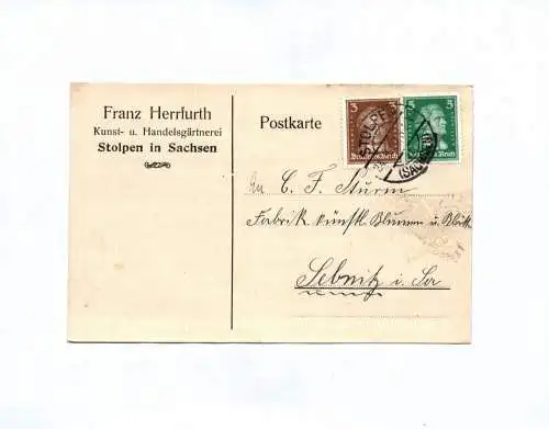 Postkarte Franz Herrfurth Kunst Handelsgärtnerei Stolpen in Sachsen 1927