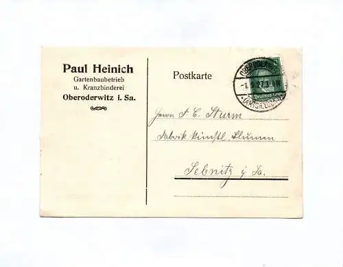 Postkarte Paul Heinich Gartenbaubetrieb Kranzbinderei Oberoderwitz 1927