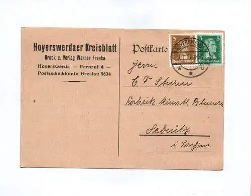 Postkarte Hoyerswerdaer Kreisblatt Druck und Verlag Werner Franke 1927