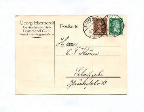 Postkarte Georg Eberhardt Gartenbaubetrieb Leutersdorf 1927