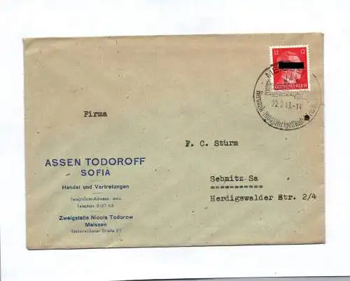 Brief Firma Assen Todoroff Sofia Handel und Vertretungen Meissen 1943