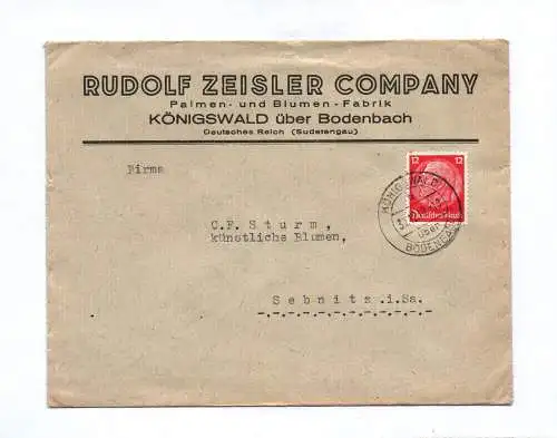 Brief Rudolf Zeisler Company Palmen und Blumen Fabrik Königswald 1940