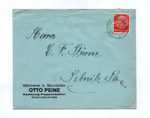Brief Gärtnerei Sportplatz Otto Peine Hamburg Poppenbüttel 1940