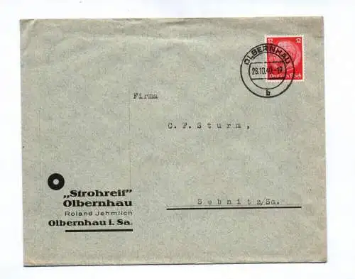 Brief Strohreif Olbernhau in Sachsen 1940