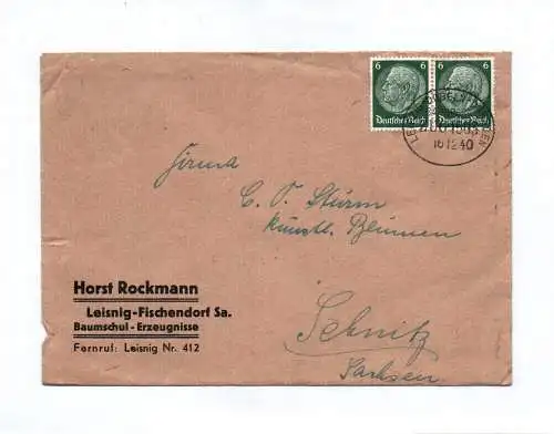 Brief Horst Rockmann Leisnig Fischendorf Baumschul Erzeugnisse 1940