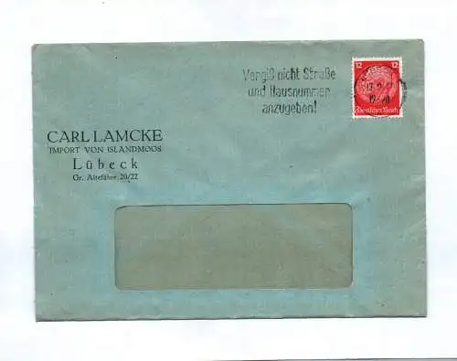 Brief Carl Lamcke Import von Islandmoos Lübeck 1940