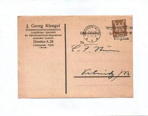 Brief J Georg Klengel Langjähriger Spezialist Schreibmaschinen Dresden 1927