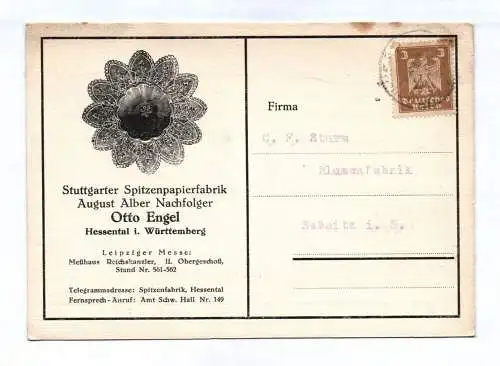 Postkarte Stuttgarter Spitzenpapierfabrik Otto Engel DR